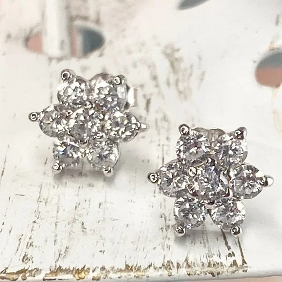 Sterling Silver Star Cubic Zirconia Stud Earrings - Picture 1 of 9